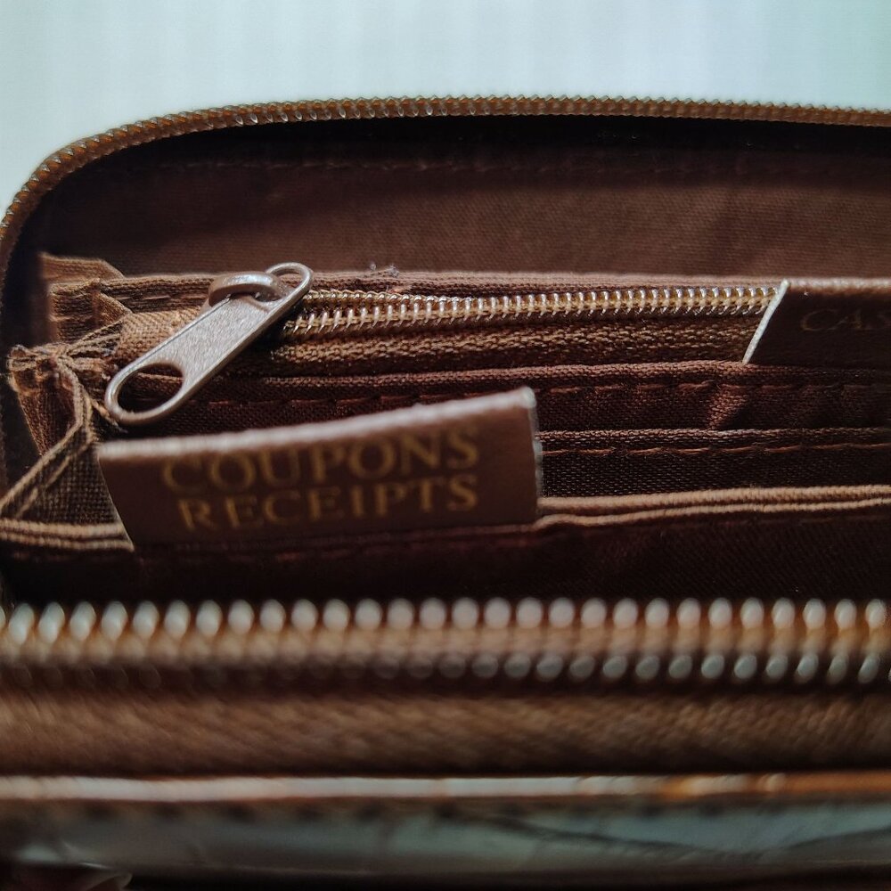 Brown Faux Croc Zip Wallet Vinyl Organizer Credit Card Holder Money Compartment - Picture 6 of 14